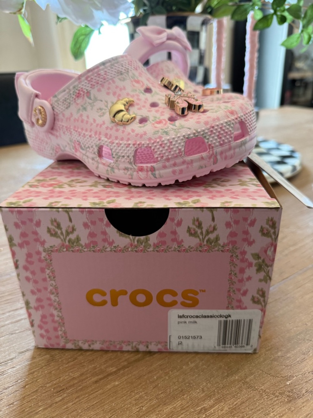 Love Shack Fancy Crocs Kids Pink Floral with Bow and Charms - Picture 2 of 3